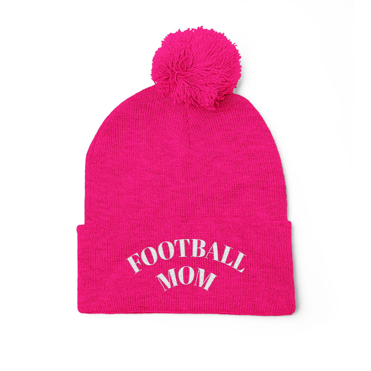 Football Mom Embroidered Pom-Pom Knit Cap