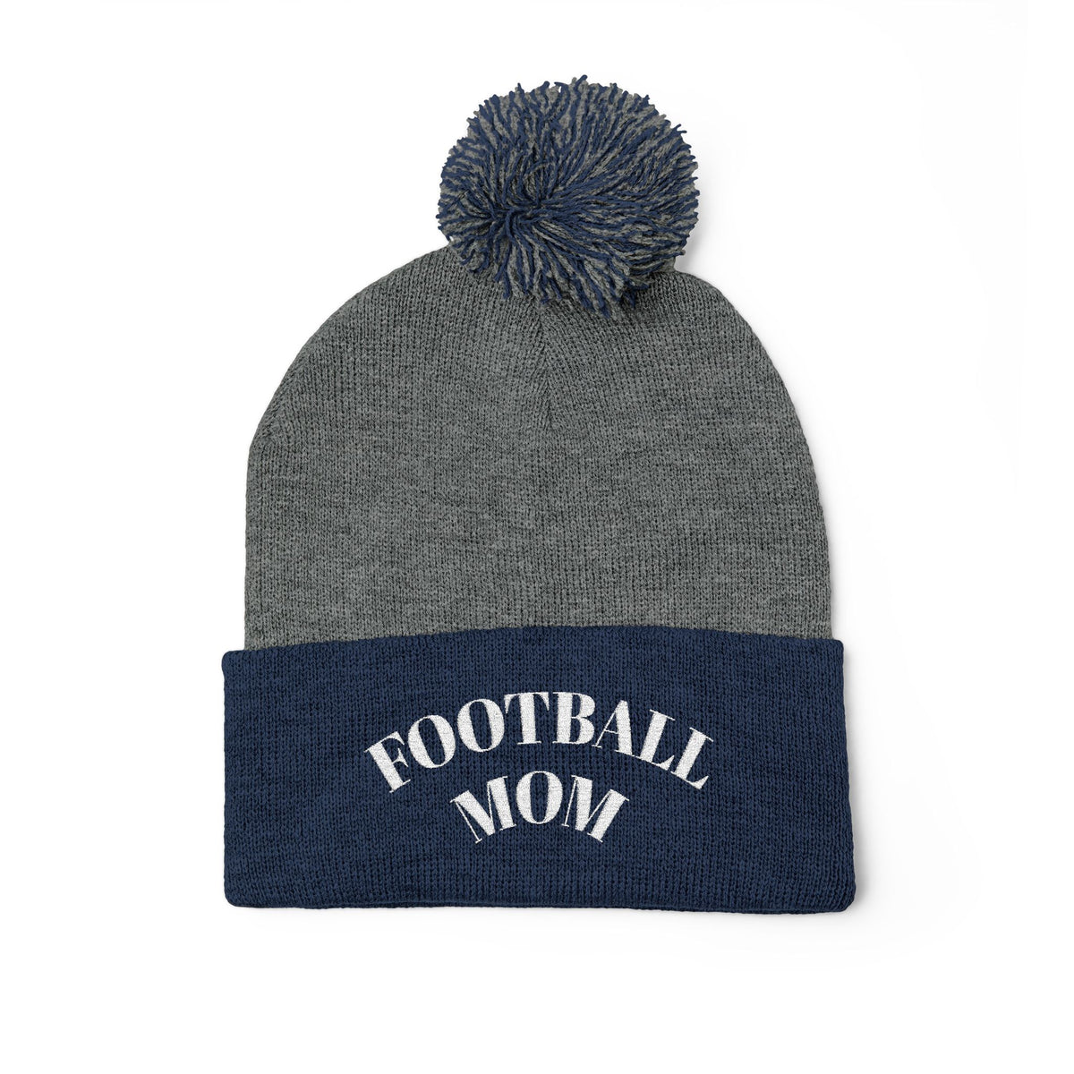 Football Mom Embroidered Pom-Pom Knit Cap