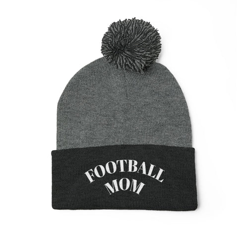 Football Mom Embroidered Pom-Pom Knit Cap