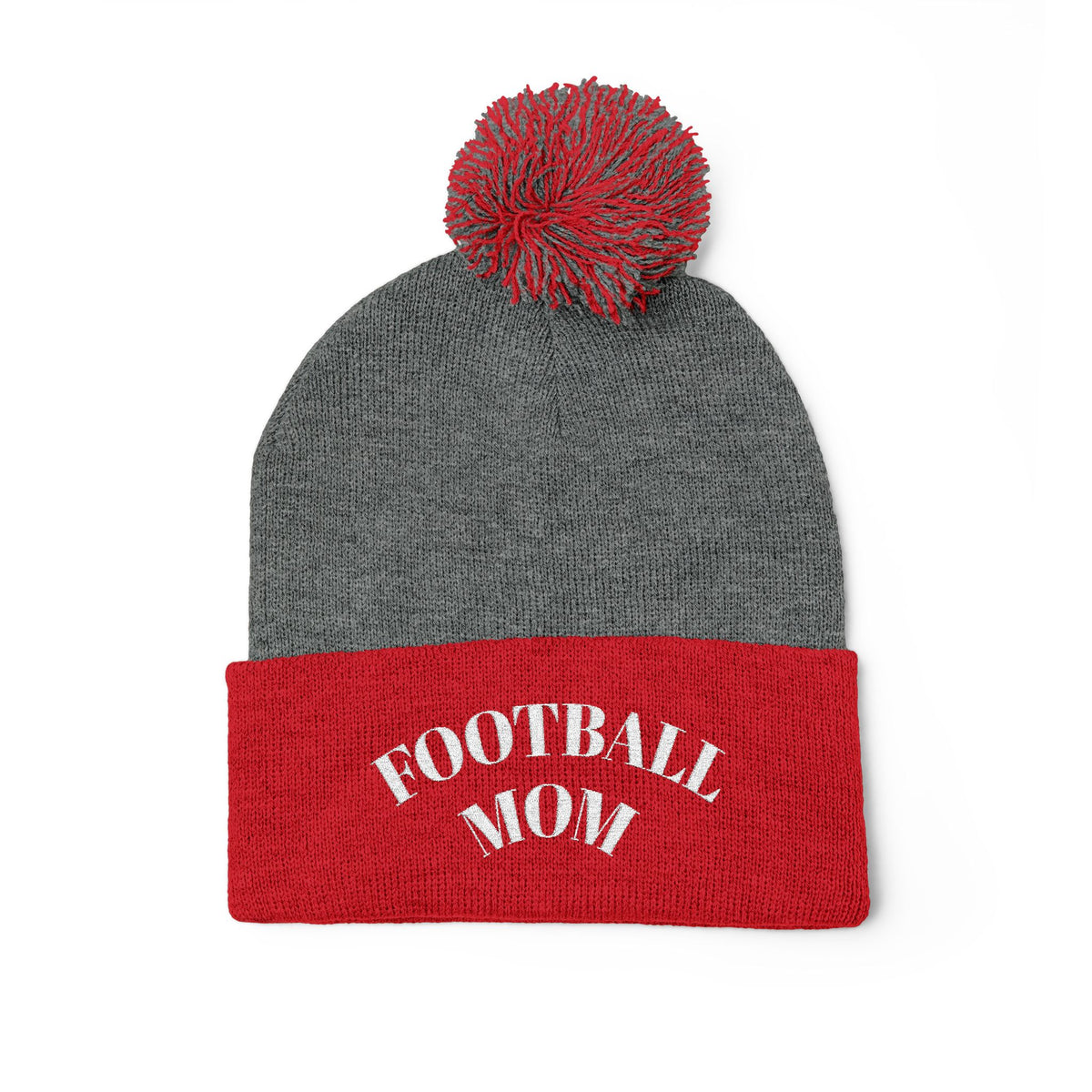 Football Mom Embroidered Pom-Pom Knit Cap